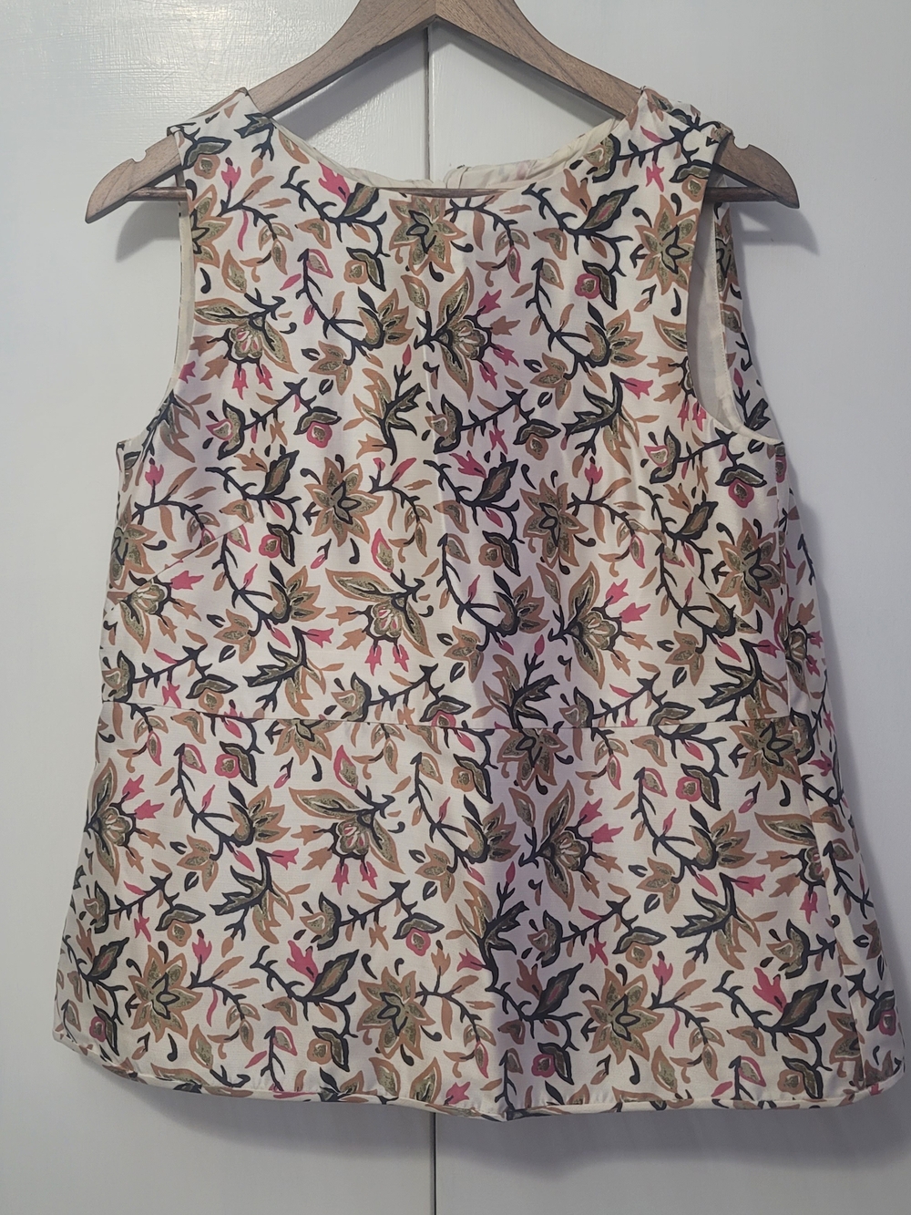 Tory Burch Cream Floral Sleeveless A-Line Womans Blouse Pink & Olive Accents